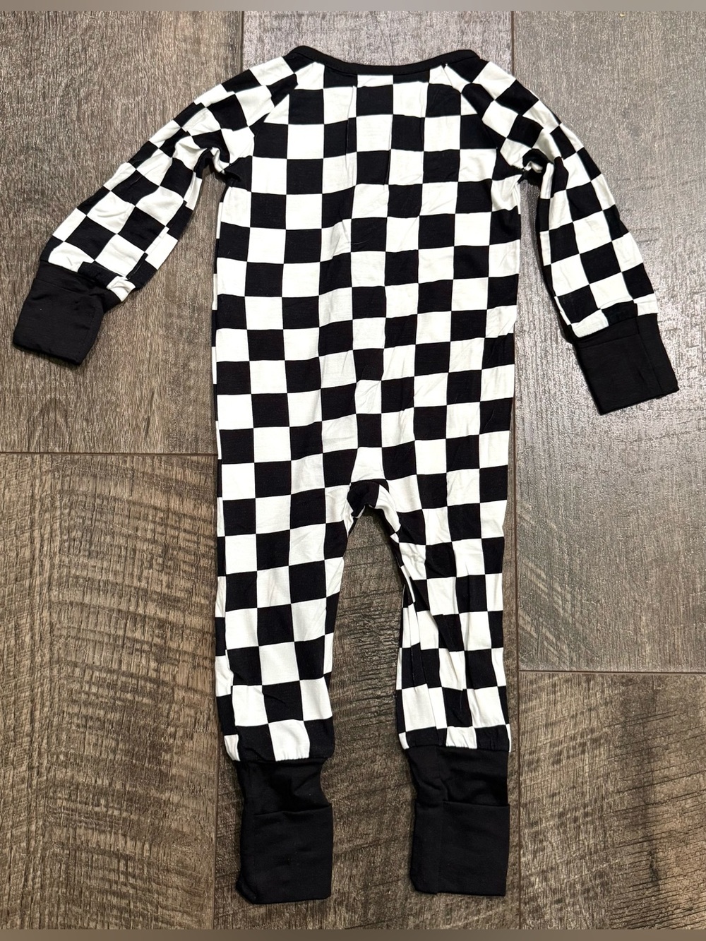 Bamboo Zipper Sleeper Black and White Check Print 6-12m - Picture 3 of 3